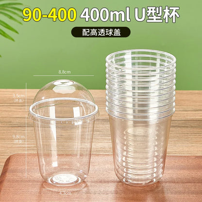 Tazza di plastica monouso per bevande fredde a forma di U, calibro 90, materiale PET, tazze da caffè trasparenti con coperchio, bicchiere da tè al latte sigillato