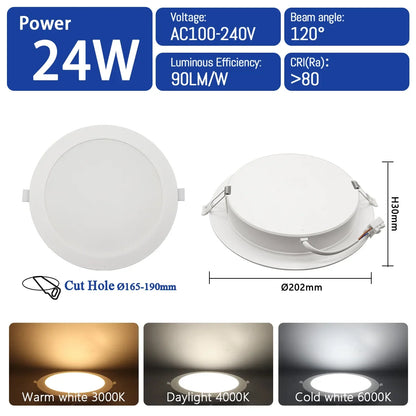 10 pz/lotto LED Pannello Rotondo Da Incasso Lampada 24W 20W 17W 14W 10W 6W AC100-240V 3000K 4000K 6000K Luce Faretto illuminazione per interni