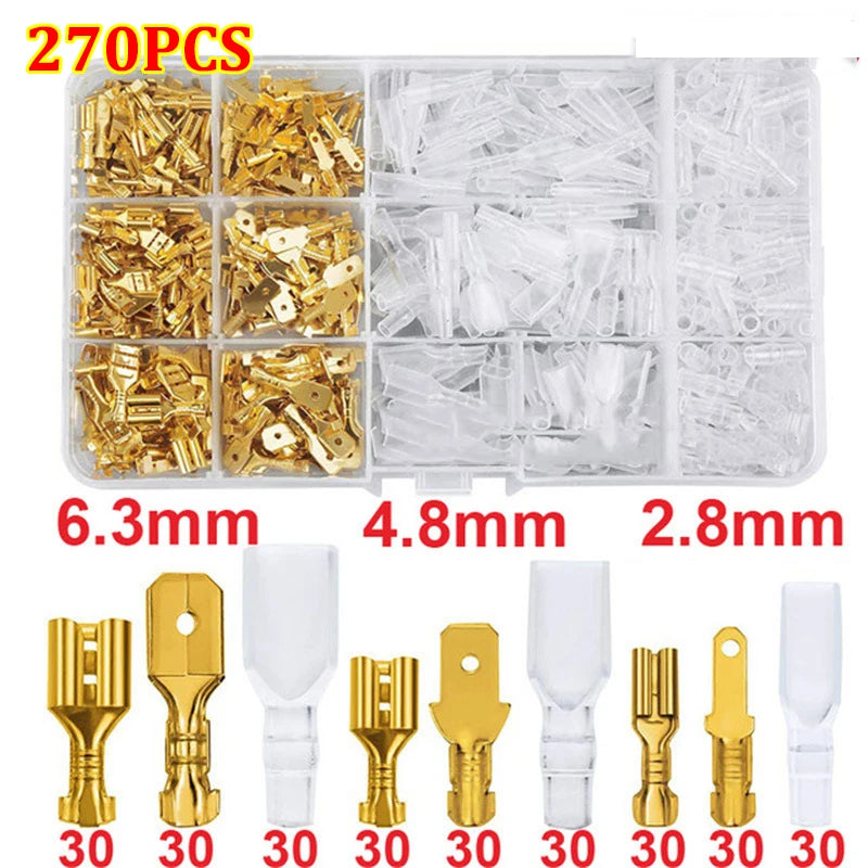Set di terminali a crimpare per cavi da 2,8/4,8/6,3 mm, connettori a spina maschio e femmina in rame con manicotto isolante, scatola per connettori elettrici