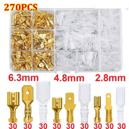 Set di terminali a crimpare per cavi da 2,8/4,8/6,3 mm, connettori a spina maschio e femmina in rame con manicotto isolante, scatola per connettori elettrici
