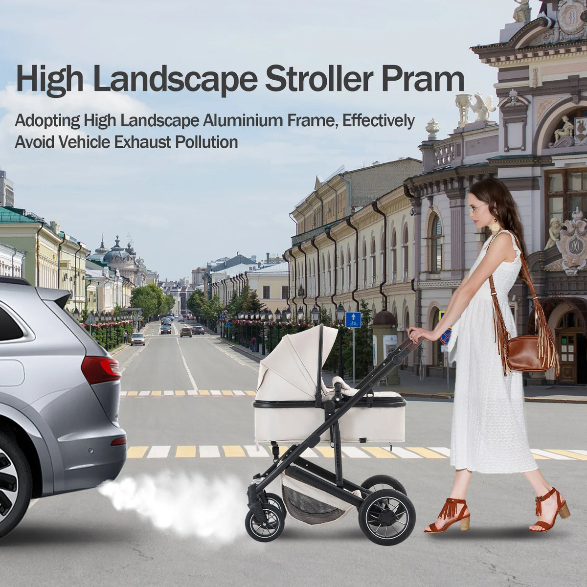 Lussuoso passeggino da viaggio portatile 3 in 1 Carrello pieghevole in alluminio ad alto paesaggio Carrozzina a quattro ruote per neonato