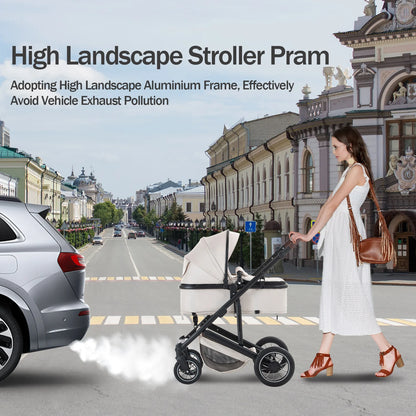 Lussuoso passeggino da viaggio portatile 3 in 1 Carrello pieghevole in alluminio ad alto paesaggio Carrozzina a quattro ruote per neonato