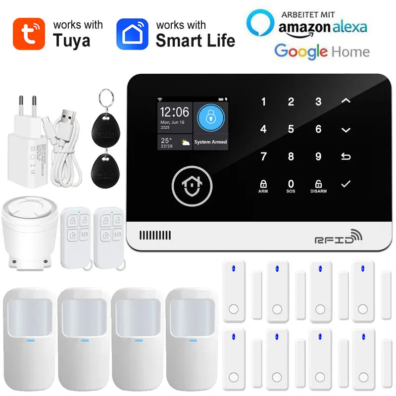 Sistema di allarme di sicurezza domestica Tuya Smart WiFi GSM - Tastiera touch Controllo APP RFID Antifurto wireless con volume regolabile