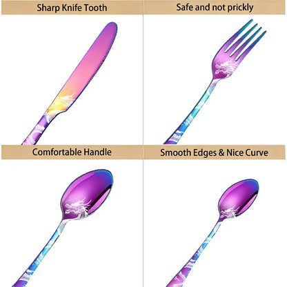 Set di posate in acciaio inossidabile con incisione laser Rose Cat, 4/15/25/40 pezzi, coltello, forchetta, cucchiaio, per coppie, stoviglie per feste