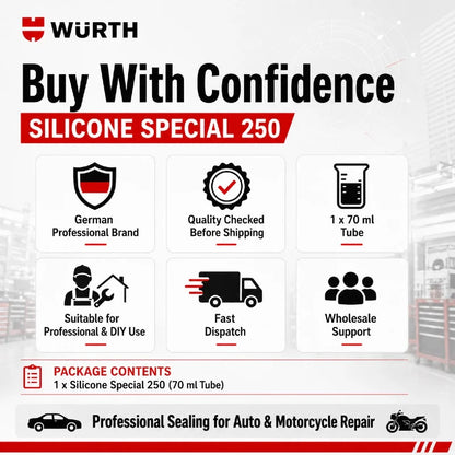 Silicone Speciale Wurth 250 Rosso 70ml RTV Sigillante per Guarnizioni ad Alta Temperatura per Coppa Olio Motore e Coperchio Valvole