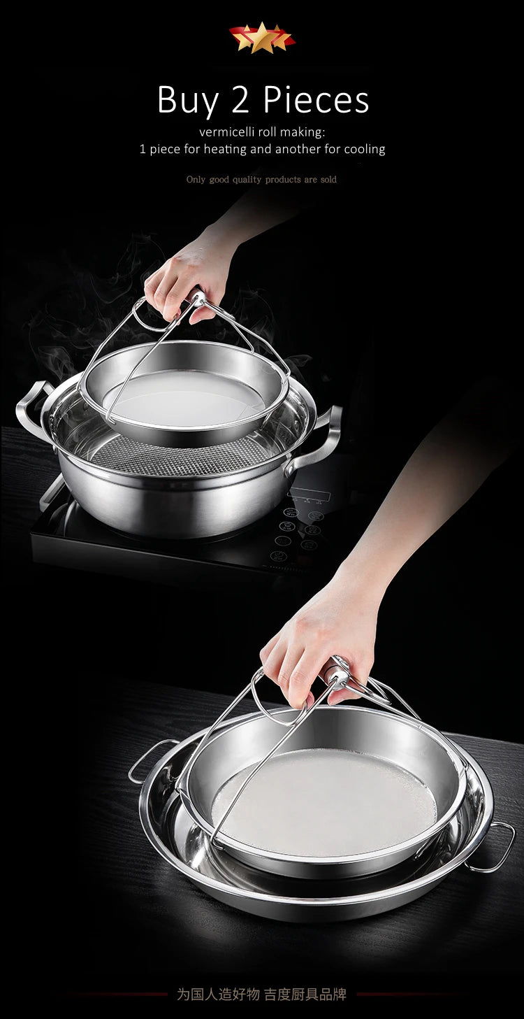 Piatto da cucina in acciaio inossidabile 304 certificato LFGB con 2 maniglie laterali Piatto per cottura a vapore ultra spesso per frutti di mare per stoviglie per banchetti