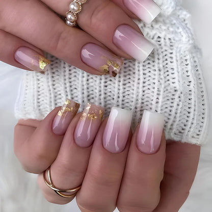 24 pezzi Stampa sulle unghie Design floreale Balletto di media lunghezza Unghie finte Moda Marrone Copertura completa Suggerimenti per manicure Set di unghie finte danneggiabili