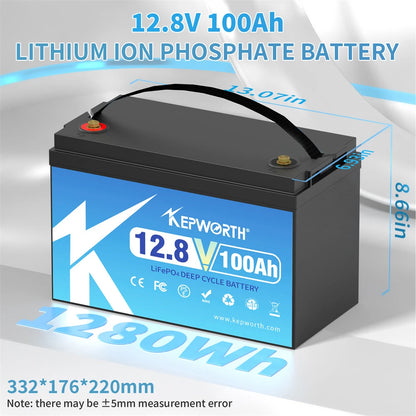 KEPWORTH 12V 100Ah LiFePO4 Batterie Celle di grado A ricaricabili per batterie al litio ferro fosfato di stoccaggio esterno/domestico