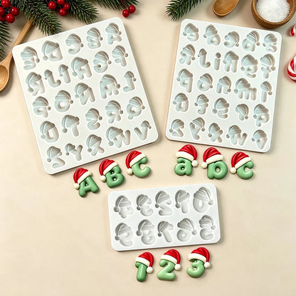 Stampo in silicone a forma di cappello di Babbo Natale con alfabeto e numeri per decorazioni in zucchero, resina, cupcake, pasticceria e decorazione di torte