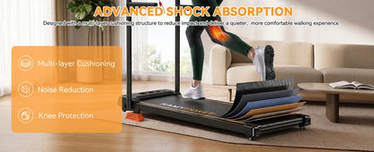 Ramypoket Tapis Roulant Pieghevole con Inclinazione 15%, Tapis Roulant 12Km/H, App/LED, Tapis Roulant da Ufficio, Carico Massimo 150kg