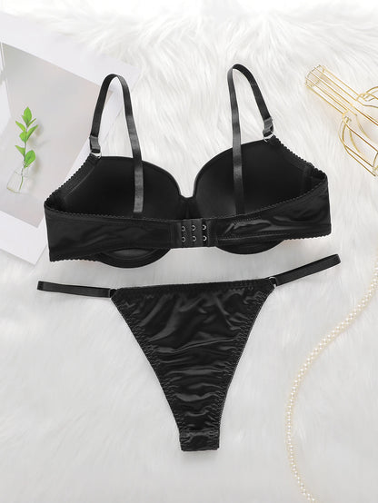 La biancheria intima reggiseno in tinta unita con raccolta sexy più venduta con circonferenza in vita regolabile Set intimo donna in due pezzi 2374