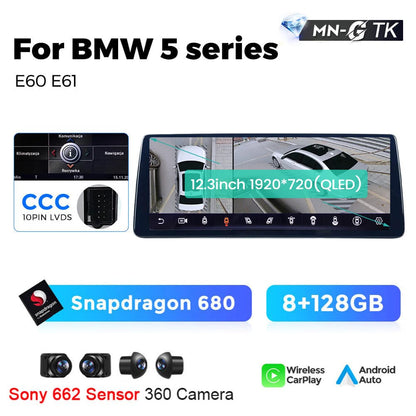 Mekede 10.25/12.3 pollici QLED Android 14 Snapdragon 128GB ROM CarPlay Wireless Auto Multimedia per BMW Serie 5 E60 E61 E62 E63 E64 Sistema CCC CIC Navigazione GPS Doppio BT 4G WiFi DSP