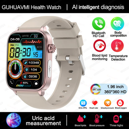 2025 Nuovo AI Diagnosi Lipidi nel sangue Acido urico Test di composizione corporea Smart Watch per uomo ECG + PPG Chiamata Bluetooth Salute Smartwatch