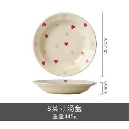 Set di stoviglie in ceramica a forma di cuore, piatto piano, insalatiera di riso, tazza da caffè, amore giapponese, regalo caldo per San Valentino