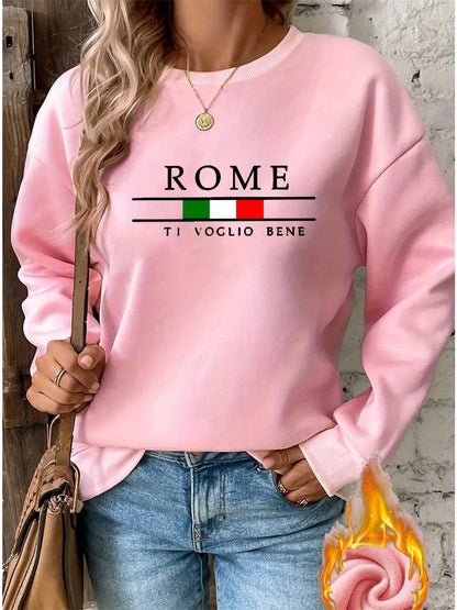 Pullover da donna a maniche lunghe con collo rotondo stampato, comodo e caldo, moda casual autunno e inverno