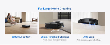 Robot aspirapolvere e lavapavimenti ECOVACS DEEBOT T30e OMNI, non si impiglia sui peli di animali domestici, autonomia di 180 minuti, silenzioso (64 dB), aspirazione da 25000 Pa, base con sistema di svuotamento automatico.