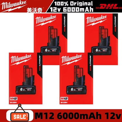 Batteria originale Milwaukee M12 12V 6AH 48-11-2460, caricabatterie M12HB3 M12-18FC 48-11-2402 48-11-2411, batteria per utensili elettrici Milwaukee