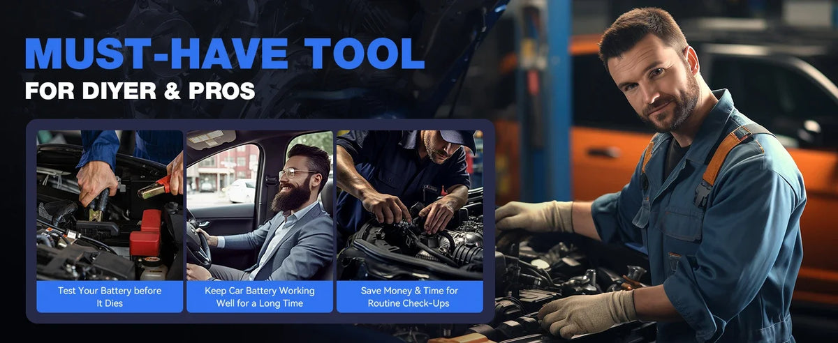VDIAGTOOL BT300 Tester per Batterie Auto 6-12V, 5-3000 CCA per Analizzatore Batterie Auto, Camion, Moto con Test di Carica, Test di Avviamento, Test di Tensione SOH SOC, Strumento per Test del Sistema di Ricarica e Avviamento