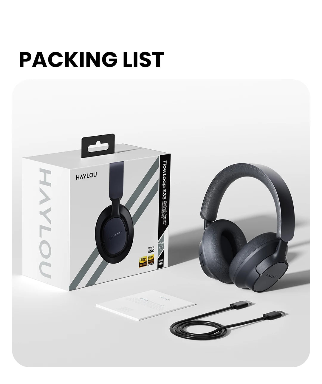 HAYLOU FlowLoop S33 Cuffie Wireless Over-Ear Bluetooth con Cancellazione Attiva del Rumore 45dB, Hi-Res LDAC, 100h di Autonomia