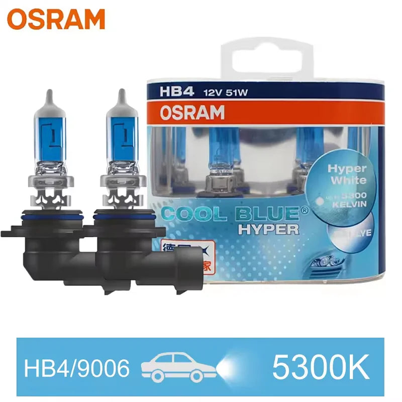 OSRAM H7 H4 H1 H11 HB3 9005 HB4 9006 Lampadina Alogena per Fari Auto, Luce Abbagliante/Anabbagliante 5300K 12V 55W, Bianco Hyper Cool Blue (2 Pezzi)