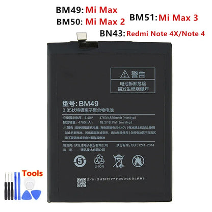 Batteria 100% originale BM49 BM50 BM51 per Xiaomi Mi Max Max 2 Max 3 BM49 BM50 BM51 sostituzione batteria del telefono + strumenti