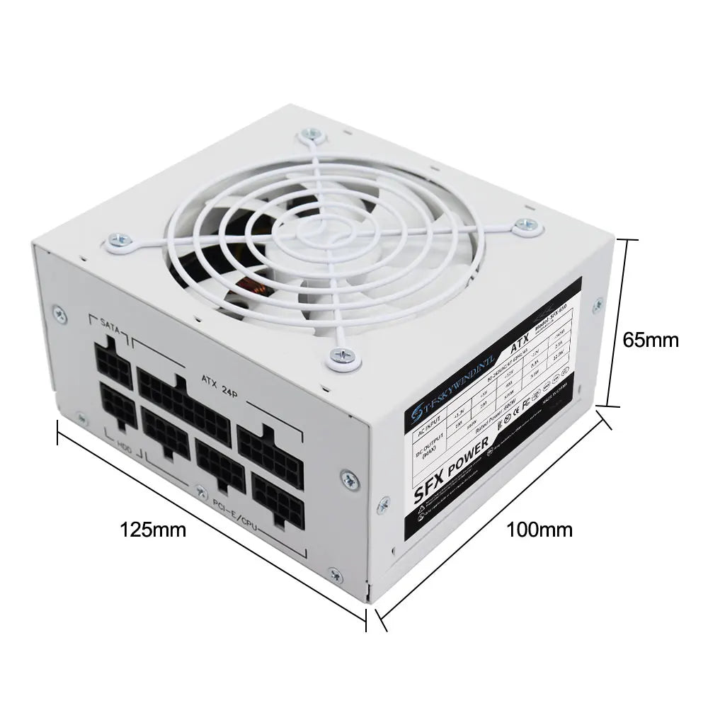 Alimentatore SFX completamente modulare da 600W, design compatto per case Mini-ITX SFF, ventola silenziosa da 90mm, tensione ampia 90-265V, per sistemi PC gaming compatti.
