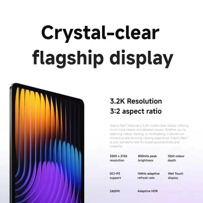 Xiaomi Pad 7 Versione Globale, CPU Octa-core Snapdragon 7+ Gen 3, Tablet con Batteria da 8850mAh, Fotocamera da 13MP, Display da 11.2" 3.2K 144Hz
