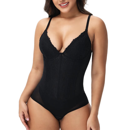 Body modellante in pizzo da donna con ferretto, controllo della pancia, modellante per tutto il corpo, corsetto con scollo a V, top, tuta, slip, lingerie, abbigliamento sexy
