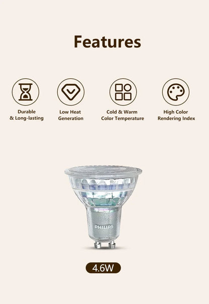 Faretto Philips Essential LED GU10 PAR16 Classic 4,6W (=50W alogeno) 220-240V Lampadine 36 °   Lampade da incasso a LED bianche di grado