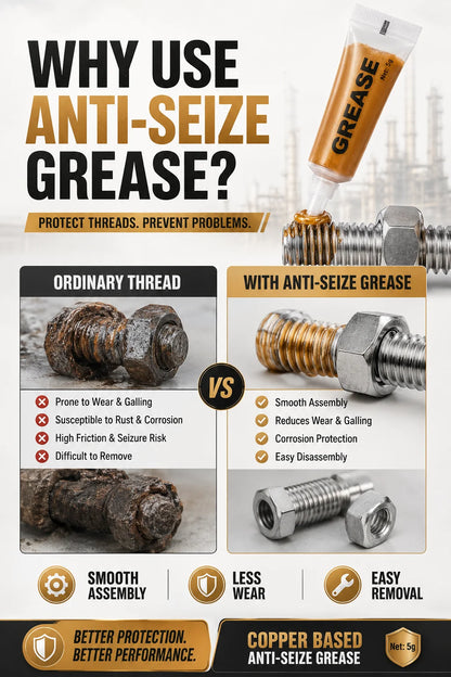 Grasso Antigrippante per Viti a Base di Rame 1100 ° Lubrificante antiruggine per filettature ad alta temperatura C per bulloni, dadi e valvole, 3 pezzi da 5g