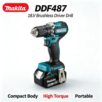 Solo unità base Makita DDF487 18V Trapano Avvitatore Brushless, Corpo Originale Cacciavite Elettrico Ricaricabile Senza Fili