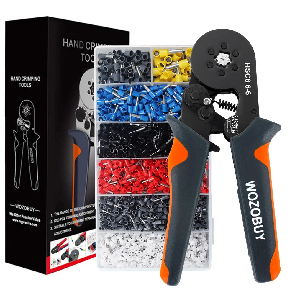 Kit di strumenti per crimpare ghiere con terminali puntali, crimpatrice per cavi a cricchetto autoregolabile WOZOBUY per connettori per cavi elettrici