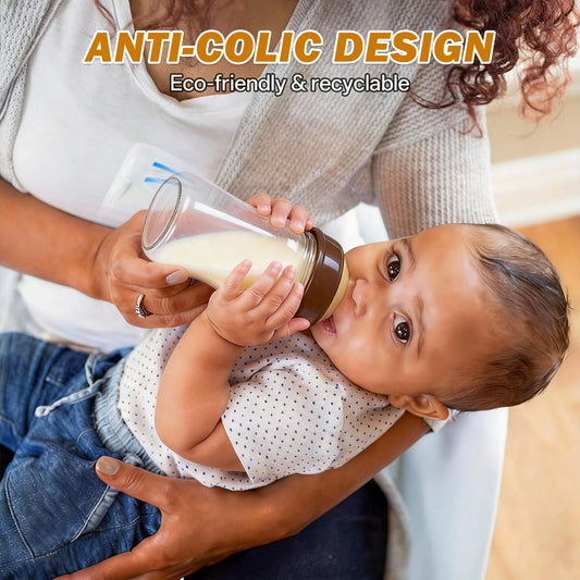 Biberon in Vetro a Collo Largo con Tettarella in Silicone Anti-Colica, Resistente al Calore, Antigoccia, Facile da Pulire, per Neonati