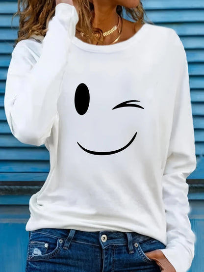 T-shirt da donna in 100% cotone, modello slim, a maniche lunghe, top bianco sottile, maglietta da donna