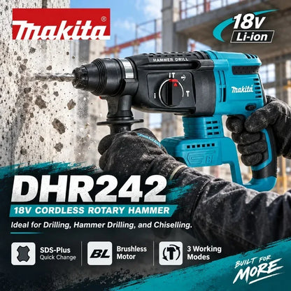 Trapano a percussione rotante senza fili Makita DHR242 18V, capacità per calcestruzzo 24mm, SDS Plus 4700 IPM 2.0J, utensile da costruzione per impieghi gravosi a 3 modalità, compatibile con BL1860B BL1850B BL1815, spedizio