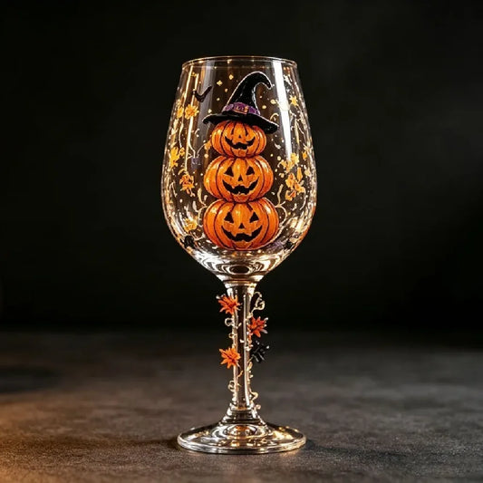 Set di Calici da Vino per Halloween in Confezione Regalo, Calici di Lusso in Vetro Artistico per Decorazioni da Tavola per Feste Invernali, Accessori Regalo per le Festività
