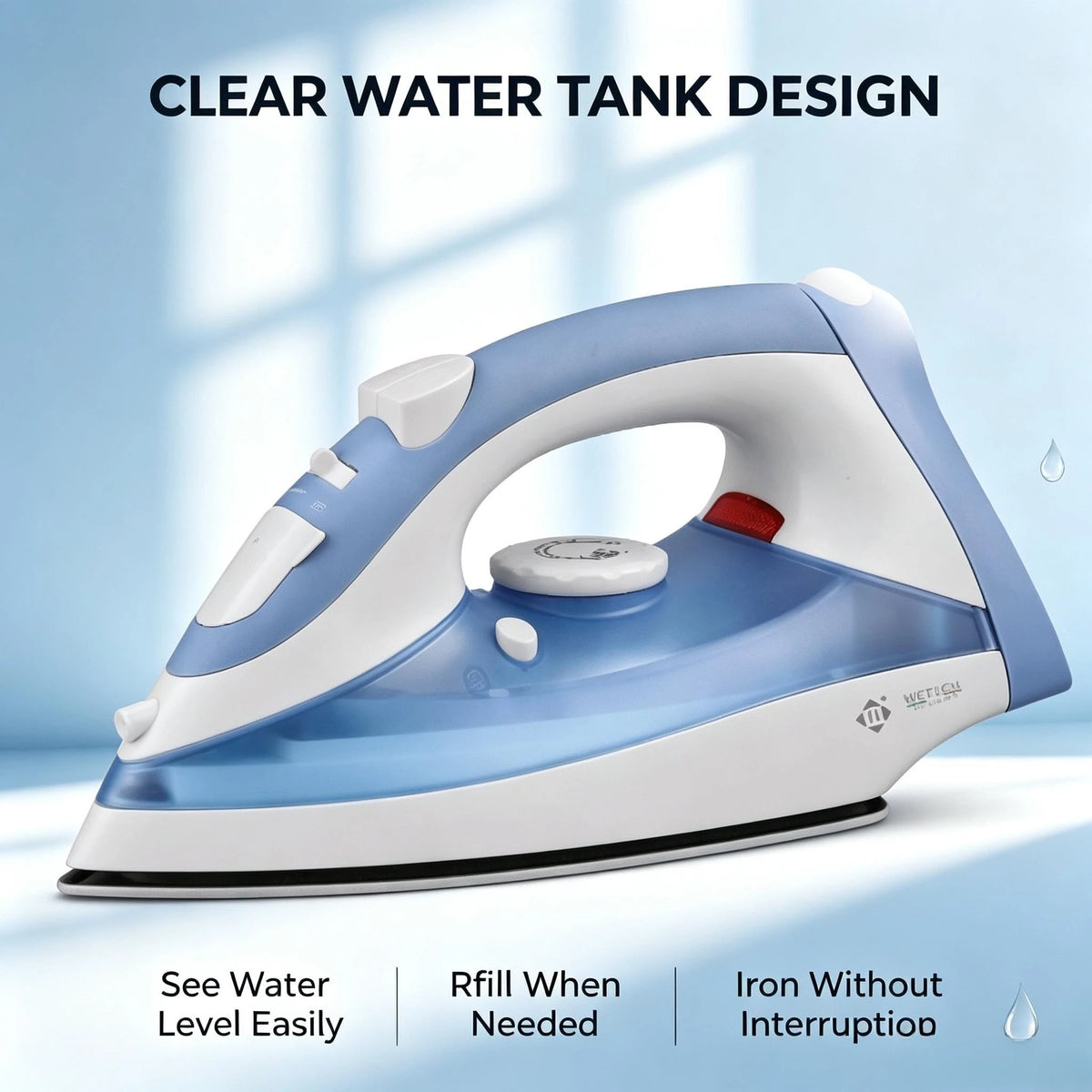 Ferro da Stiro a Vapore 2200W con Piastra in Ceramica, Funzione di Auto-Pulizia, Serbatoio d'Acqua da 170ml per Rimozione Pieghe da Tessuti e Vestiti, Elettrodomestico