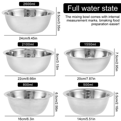 Set di ciotole per insalata da 5 pezzi Set di ciotole per zuppa multiuso in acciaio inossidabile 5 dimensioni Ciotole per nidificazione per cucina Cottura Cottura Conservazione degli alimenti