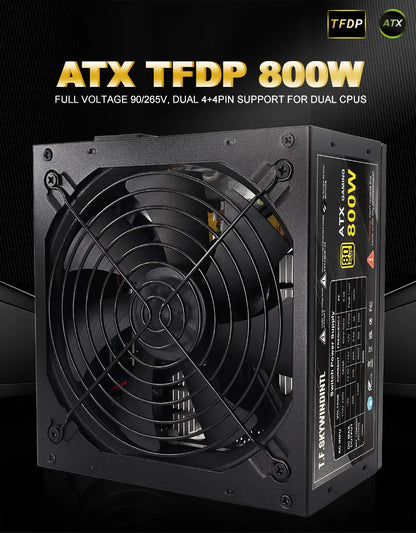 Alimentatore PC ATX Completamente Modulare da 800W, PSU Gaming 80 Plus Gold, Ventola a Bassa Rumorosità da 130mm, Circuiti di Protezione PFC Attivo per Doppia CPU, 110‑230V