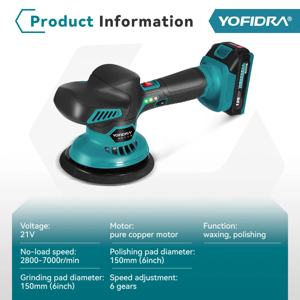 Lucidatrice elettrica per auto YOFIDRA 150MM 7000RPM, 6 velocità, senza fili, per lucidatura, levigatura e ceratura, compatibile con batteria Makita 18V.