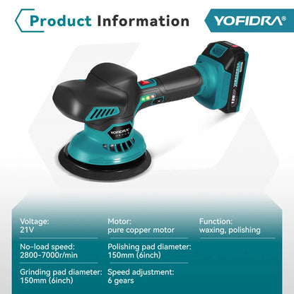 Lucidatrice elettrica per auto YOFIDRA 150MM 7000RPM, 6 velocità, senza fili, per lucidatura, levigatura e ceratura, compatibile con batteria Makita 18V.