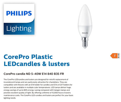 Lampadina LED Philips CorePro E14 B35 5W (=40W) Satinata 4000K Luce Bianca Naturale Comfort AC 220V-240V Lampada LED Originale per Interni