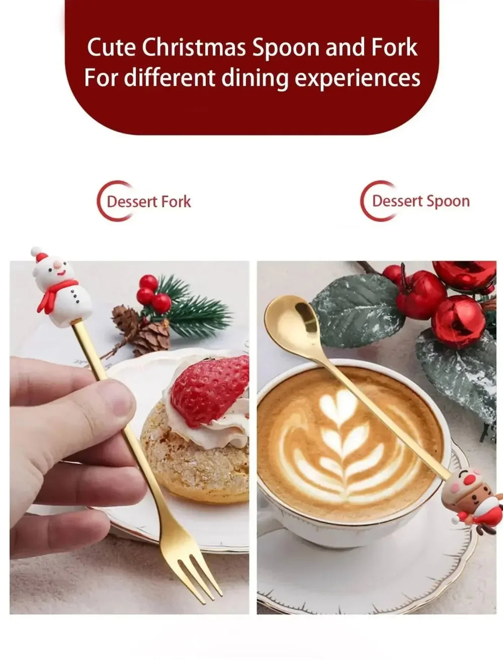 Set cucchiaio e forchetta natalizio in acciaio inossidabile caffè tè utensili da dessert confezione regalo design albero di Babbo Natale facile da pulire     6/4/2/1PZ