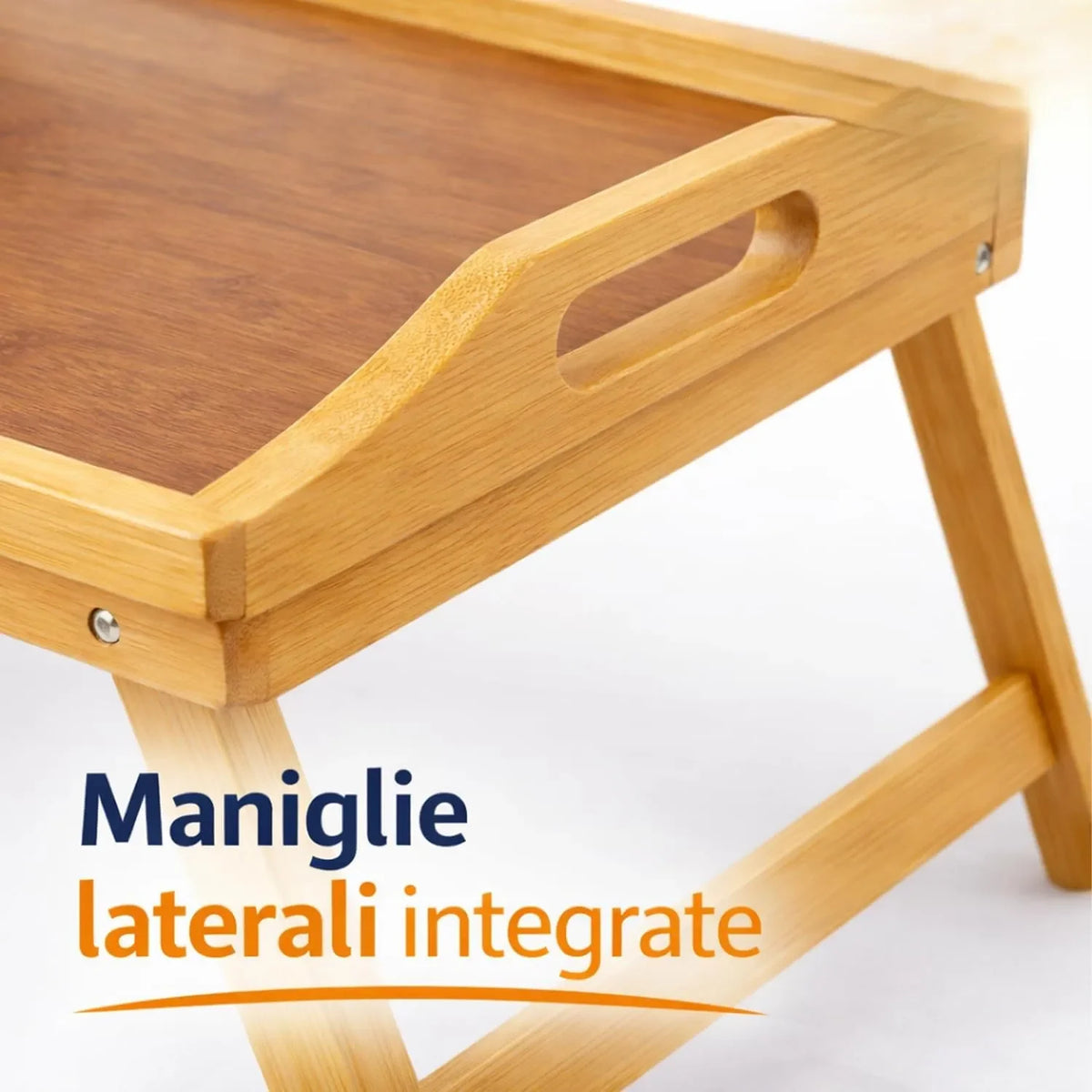 Vassoio Multifunzionale in Legno con Gambe Pieghevoli - Tavolino in Bambù 50x30 cm - Colazione con Maniglie, Gambe Retrattili, Ideale per Letto, Divano e PC, ciotola tibetana, piatti decorativi, fruttiera, organizer, ciotola