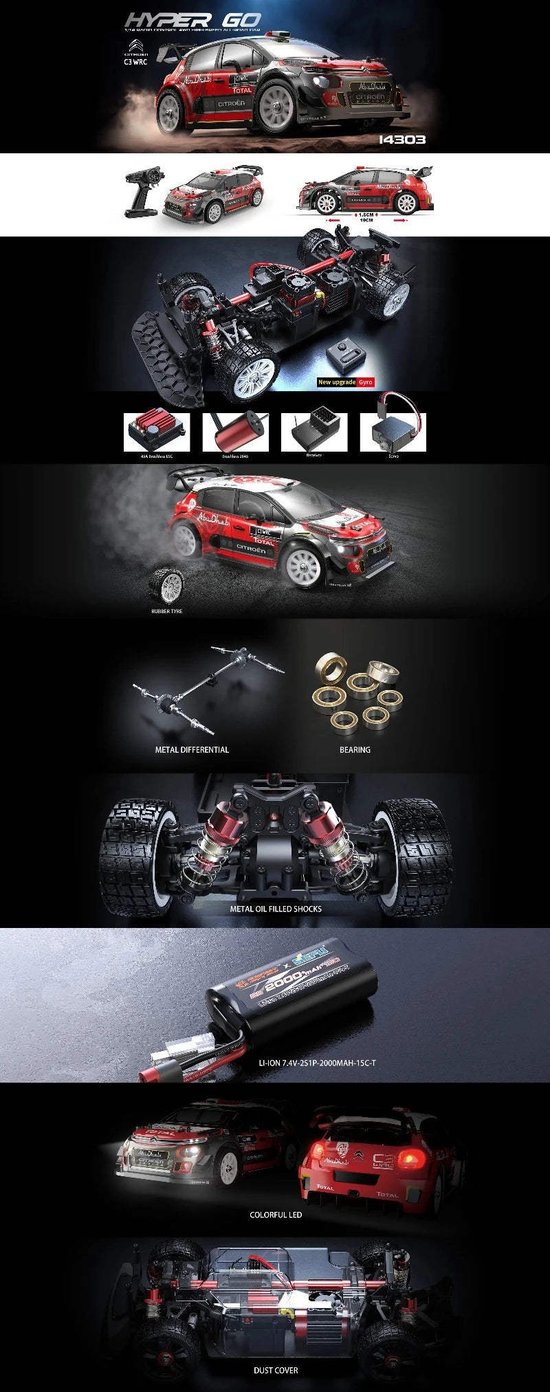 MJX HYPER GO 1/14 14304 14303 60KM/H Auto da Corsa RC Fuoristrada ad Alta Velocità con Trazione Integrale e Motore Brushless 2.4G, Regalo per Ragazzi