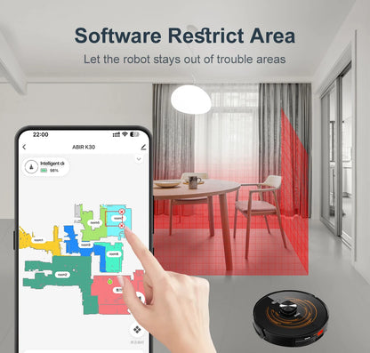 Aspirapolvere robot ABIR K30, stazione di svuotamento automatico, Lidar laser, aspirazione 6500PA, mappatura multipiano, apparecchio asciutto e bagnato per la casa intelligente