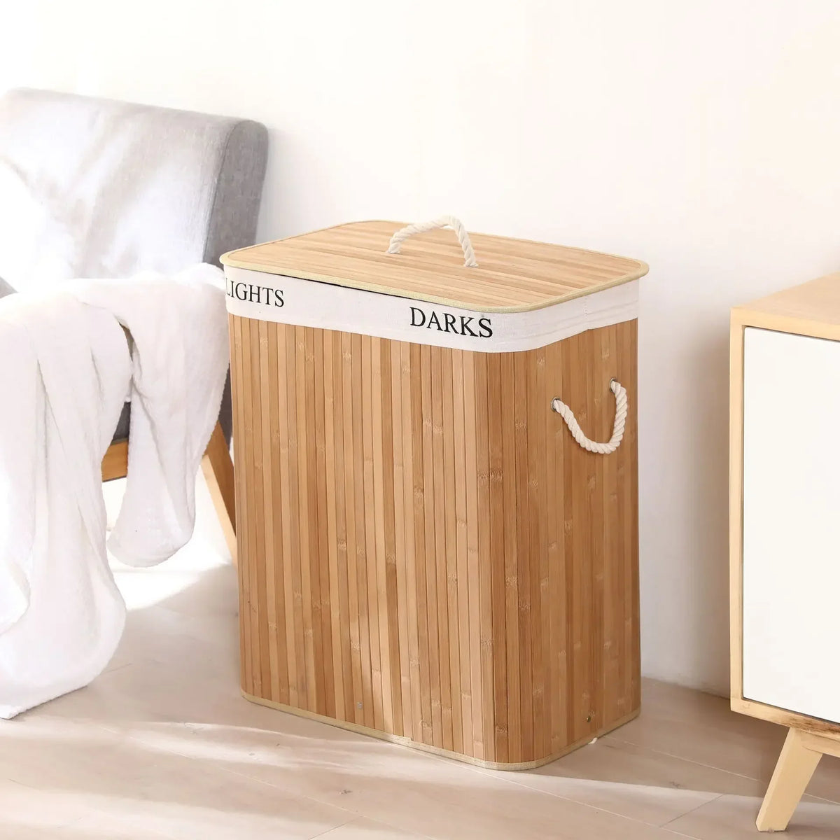 Cesto per Bucato Pieghevole di Grande Capacità, Contenitore in Bambù Rotondo per Organizzare Vestiti, Cesto Compatto per la Casa