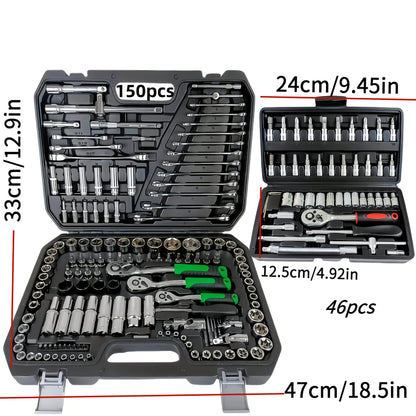Set di 46 utensili per la riparazione meccanica di autoveicoli, multifunzionale, con bussole, chiavi e cricchetti, per la riparazione di auto, kit di attrezzi meccanici.