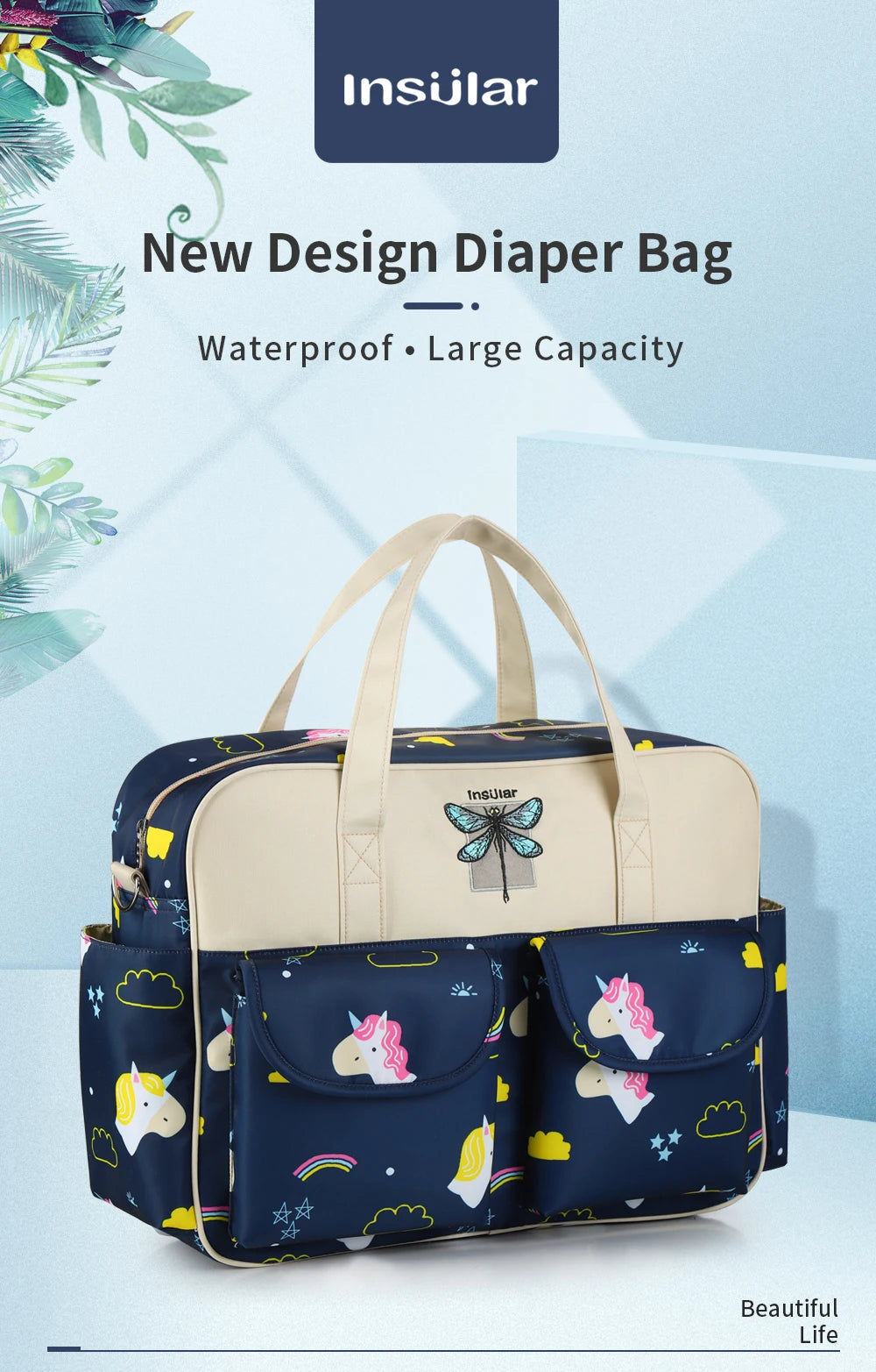 Borsa per pannolini impermeabile di nuovo stile borsa da viaggio Messenger di grande capacità borse multifunzionali per passeggino madre maternità