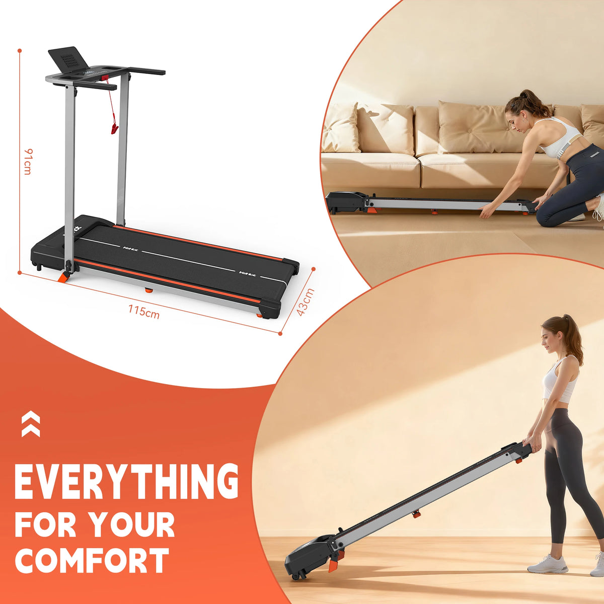 Treadmill domestico KeHot con APP Bluetooth, macchina da corsa pieghevole 1-12 Km/h, compatibile con EQISport/Zwift/Kinomap, display LED, inclinazione regolabile, capacità 125 kg, tapis roulant compatto per cardio.